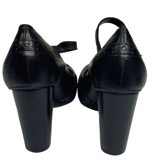 Gianni Bini Black Leather Wing Tip Heels Ankle Strap Dancing Retro Comfort Sz. 6 - Picture 5 of 15